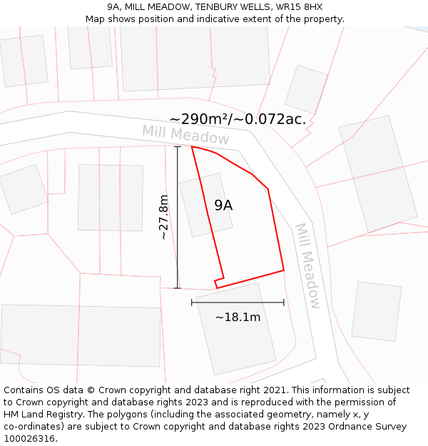 9A, MILL MEADOW, TENBURY WELLS, WR15 8HX: Plot and title map
