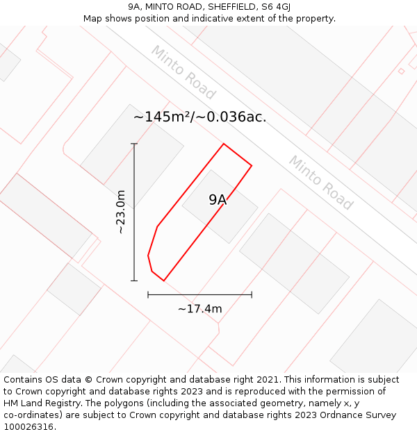 9A, MINTO ROAD, SHEFFIELD, S6 4GJ: Plot and title map