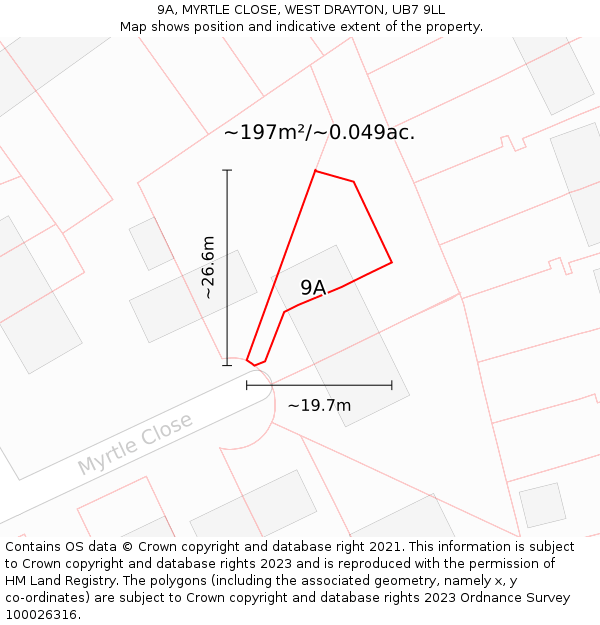 9A, MYRTLE CLOSE, WEST DRAYTON, UB7 9LL: Plot and title map