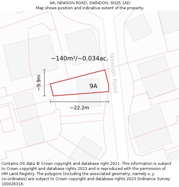 9A, NEWSON ROAD, SWINDON, SN25 1AD: Plot and title map