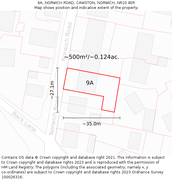 9A, NORWICH ROAD, CAWSTON, NORWICH, NR10 4ER: Plot and title map
