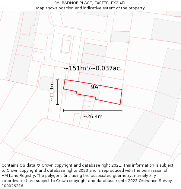 9A, RADNOR PLACE, EXETER, EX2 4EH: Plot and title map