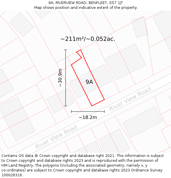 9A, RIVERVIEW ROAD, BENFLEET, SS7 1JT: Plot and title map