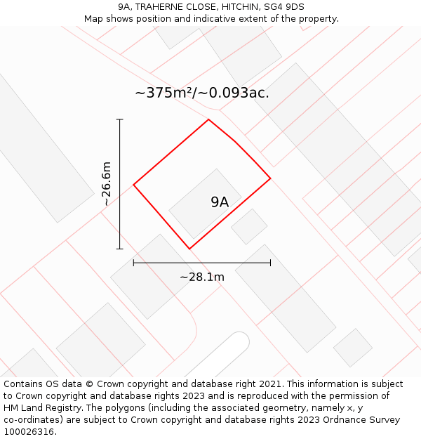 9A, TRAHERNE CLOSE, HITCHIN, SG4 9DS: Plot and title map