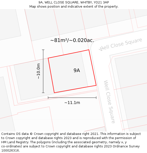 9A, WELL CLOSE SQUARE, WHITBY, YO21 3AP: Plot and title map