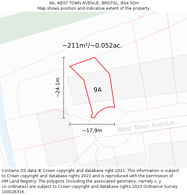 9A, WEST TOWN AVENUE, BRISTOL, BS4 5DH: Plot and title map