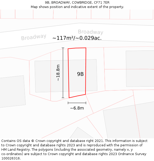 9B, BROADWAY, COWBRIDGE, CF71 7ER: Plot and title map