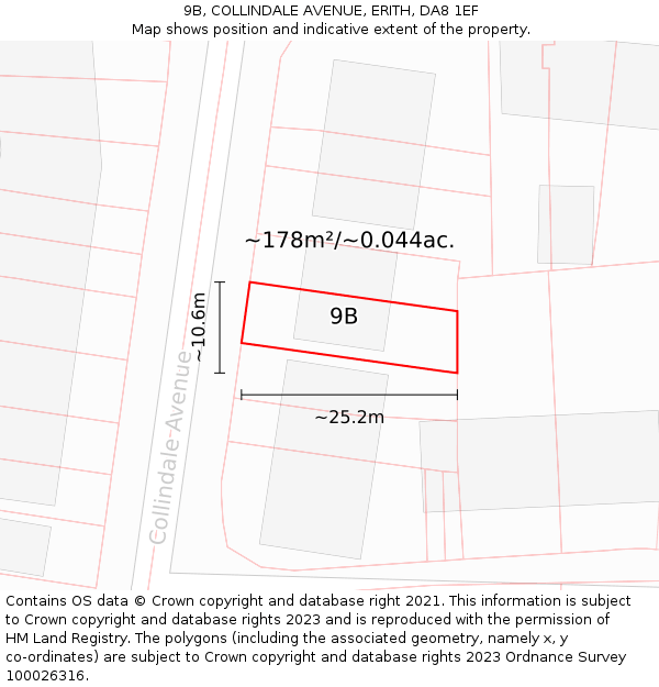 9B, COLLINDALE AVENUE, ERITH, DA8 1EF: Plot and title map
