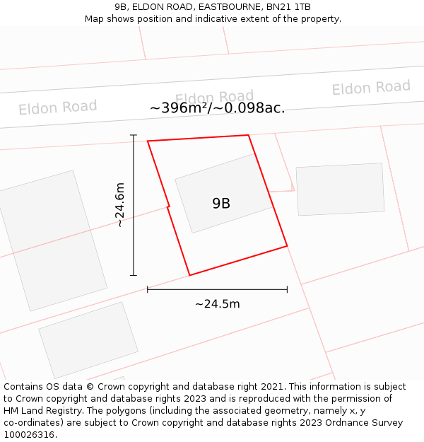 9B, ELDON ROAD, EASTBOURNE, BN21 1TB: Plot and title map
