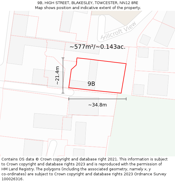 9B, HIGH STREET, BLAKESLEY, TOWCESTER, NN12 8RE: Plot and title map