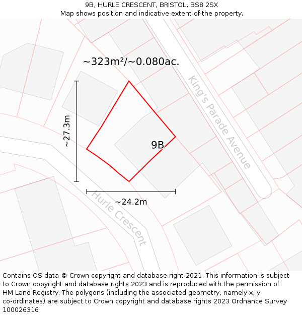 9B, HURLE CRESCENT, BRISTOL, BS8 2SX: Plot and title map