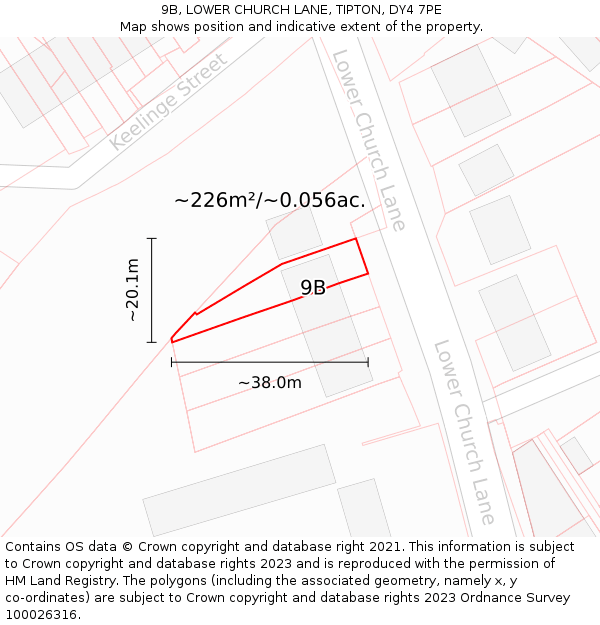 9B, LOWER CHURCH LANE, TIPTON, DY4 7PE: Plot and title map