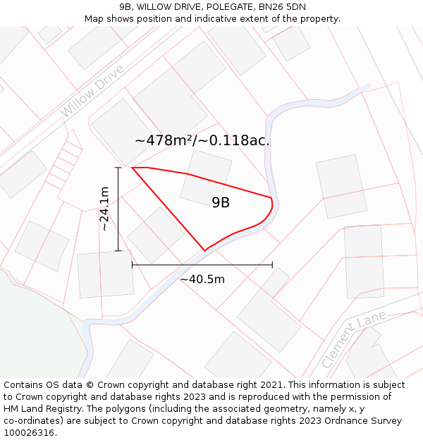 9B, WILLOW DRIVE, POLEGATE, BN26 5DN: Plot and title map