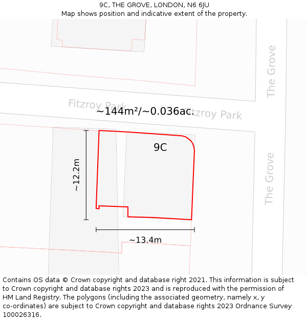 9C, THE GROVE, LONDON, N6 6JU: Plot and title map