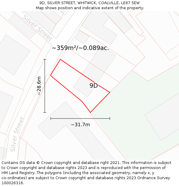 9D, SILVER STREET, WHITWICK, COALVILLE, LE67 5EW: Plot and title map