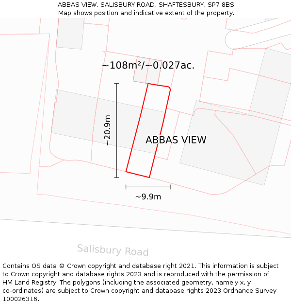 ABBAS VIEW, SALISBURY ROAD, SHAFTESBURY, SP7 8BS: Plot and title map
