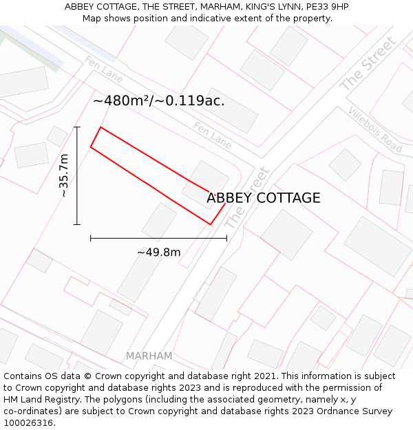 ABBEY COTTAGE, THE STREET, MARHAM, KING'S LYNN, PE33 9HP: Plot and title map