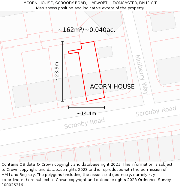 ACORN HOUSE, SCROOBY ROAD, HARWORTH, DONCASTER, DN11 8JT: Plot and title map