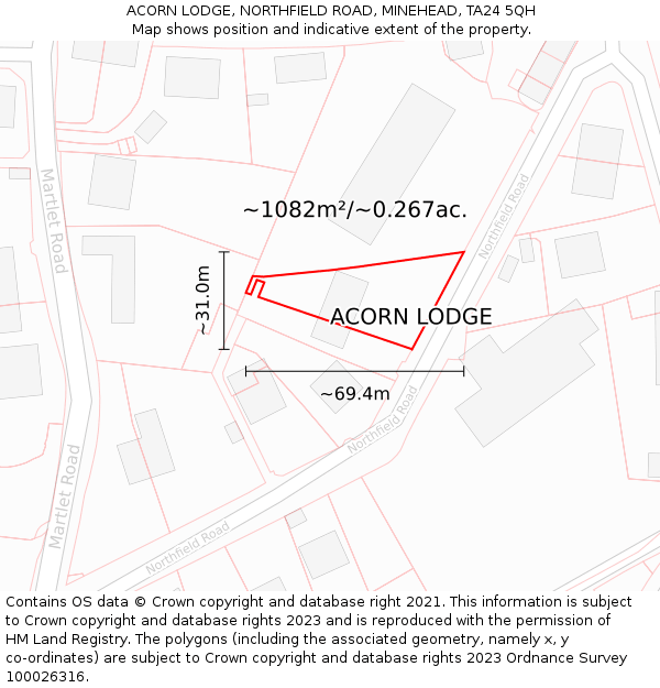 ACORN LODGE, NORTHFIELD ROAD, MINEHEAD, TA24 5QH: Plot and title map
