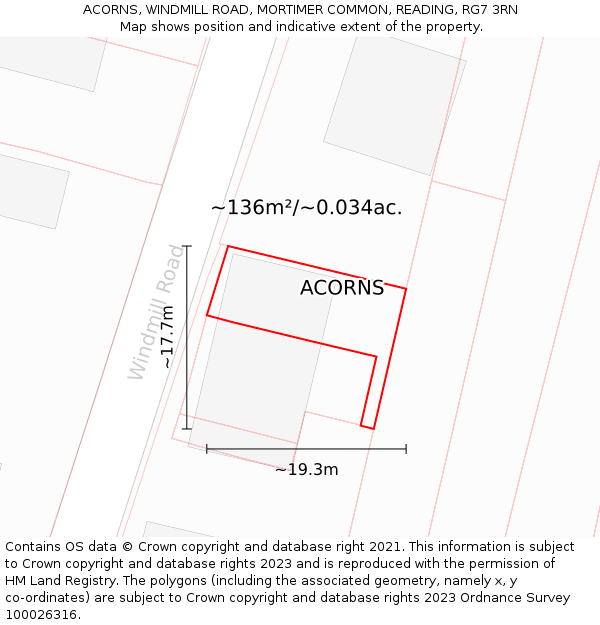 ACORNS, WINDMILL ROAD, MORTIMER COMMON, READING, RG7 3RN: Plot and title map