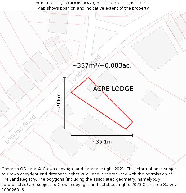 ACRE LODGE, LONDON ROAD, ATTLEBOROUGH, NR17 2DE: Plot and title map