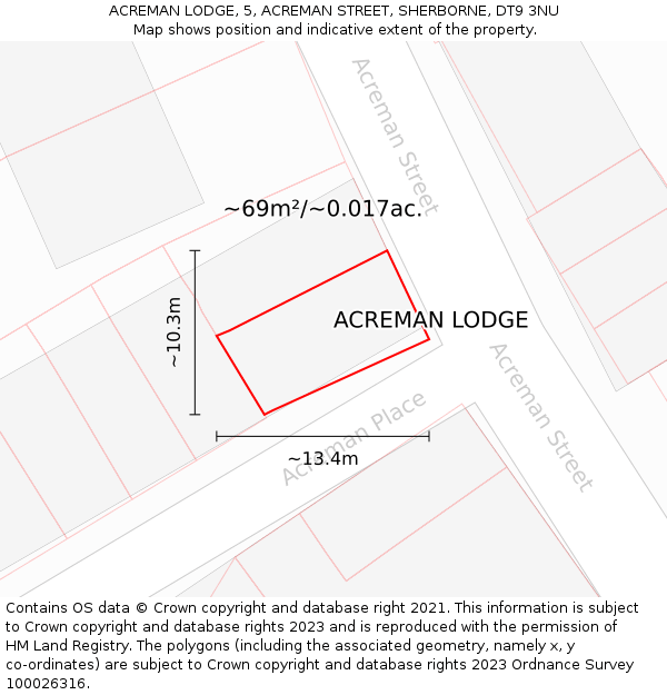 ACREMAN LODGE, 5, ACREMAN STREET, SHERBORNE, DT9 3NU: Plot and title map