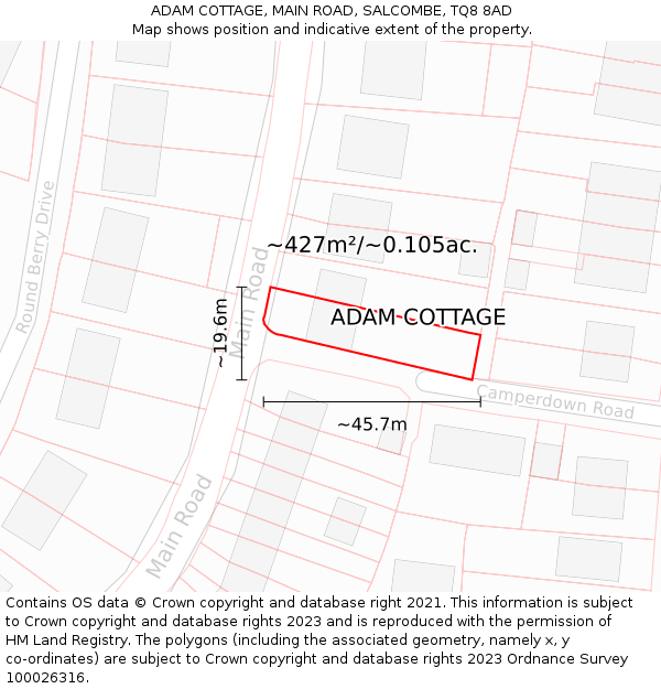 ADAM COTTAGE, MAIN ROAD, SALCOMBE, TQ8 8AD: Plot and title map