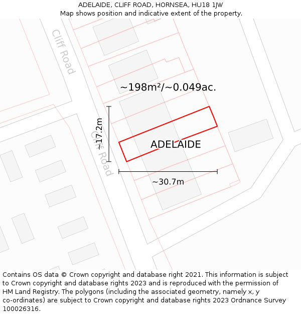 ADELAIDE, CLIFF ROAD, HORNSEA, HU18 1JW: Plot and title map