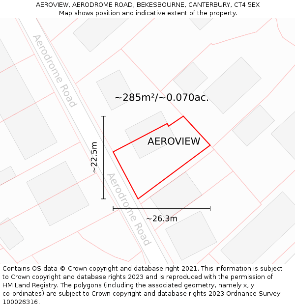 AEROVIEW, AERODROME ROAD, BEKESBOURNE, CANTERBURY, CT4 5EX: Plot and title map