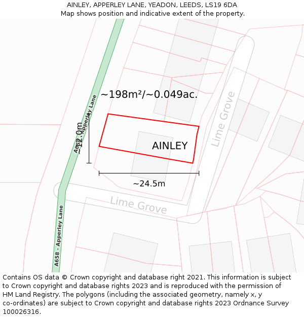 AINLEY, APPERLEY LANE, YEADON, LEEDS, LS19 6DA: Plot and title map