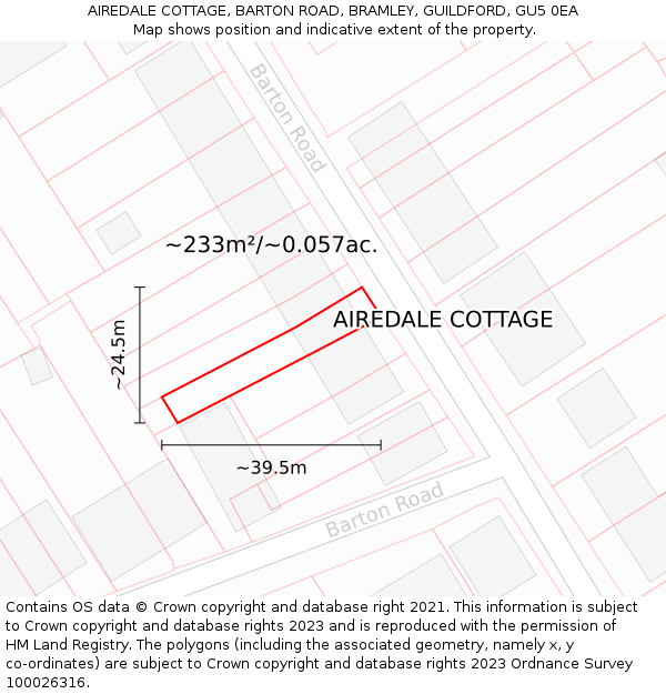AIREDALE COTTAGE, BARTON ROAD, BRAMLEY, GUILDFORD, GU5 0EA: Plot and title map