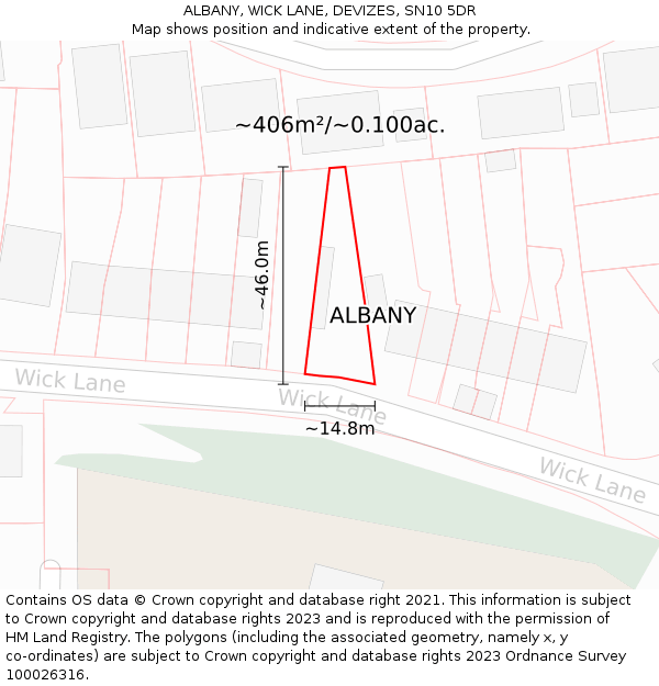 ALBANY, WICK LANE, DEVIZES, SN10 5DR: Plot and title map
