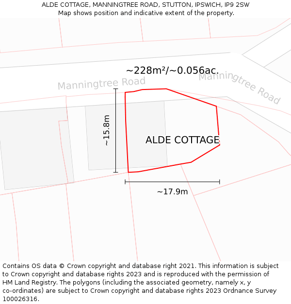 ALDE COTTAGE, MANNINGTREE ROAD, STUTTON, IPSWICH, IP9 2SW: Plot and title map