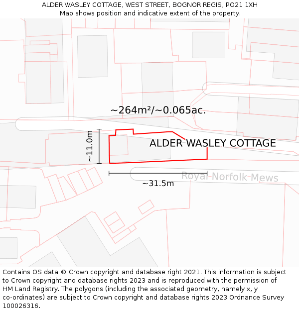 ALDER WASLEY COTTAGE, WEST STREET, BOGNOR REGIS, PO21 1XH: Plot and title map