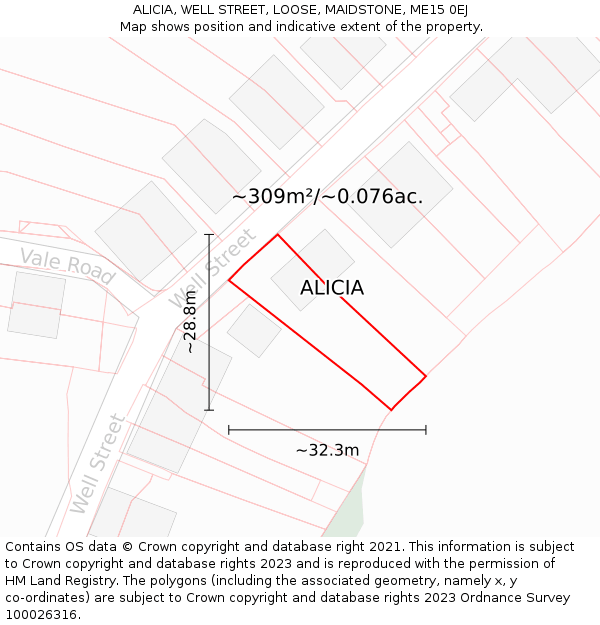 ALICIA, WELL STREET, LOOSE, MAIDSTONE, ME15 0EJ: Plot and title map