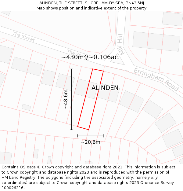 ALINDEN, THE STREET, SHOREHAM-BY-SEA, BN43 5NJ: Plot and title map