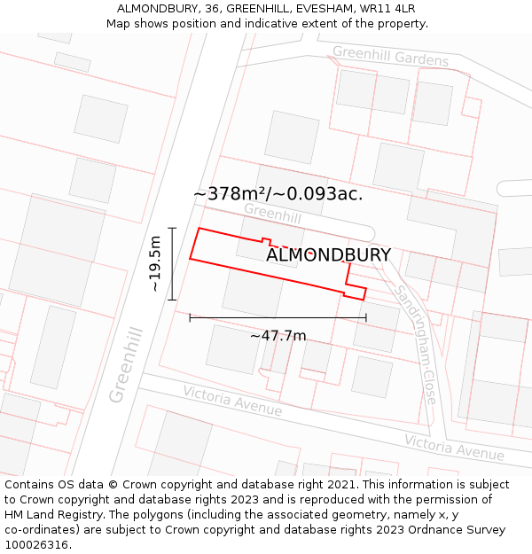 ALMONDBURY, 36, GREENHILL, EVESHAM, WR11 4LR: Plot and title map