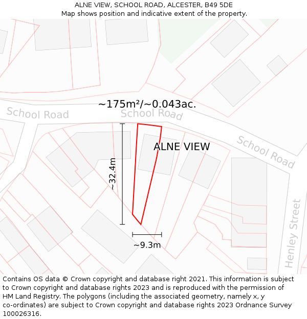 ALNE VIEW, SCHOOL ROAD, ALCESTER, B49 5DE: Plot and title map