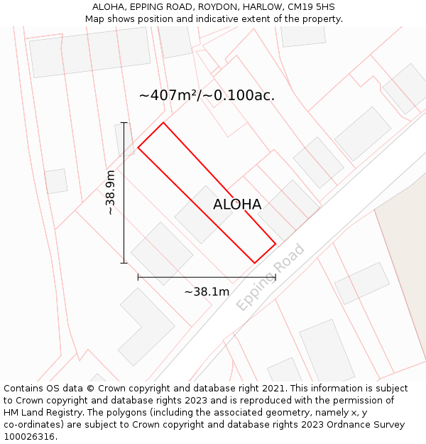ALOHA, EPPING ROAD, ROYDON, HARLOW, CM19 5HS: Plot and title map