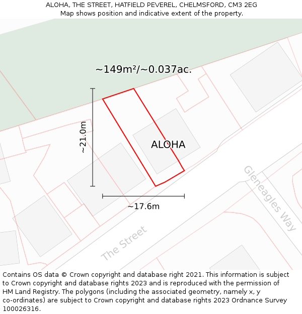 ALOHA, THE STREET, HATFIELD PEVEREL, CHELMSFORD, CM3 2EG: Plot and title map