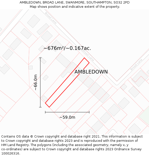AMBLEDOWN, BROAD LANE, SWANMORE, SOUTHAMPTON, SO32 2PD: Plot and title map