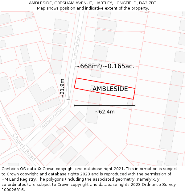 AMBLESIDE, GRESHAM AVENUE, HARTLEY, LONGFIELD, DA3 7BT: Plot and title map
