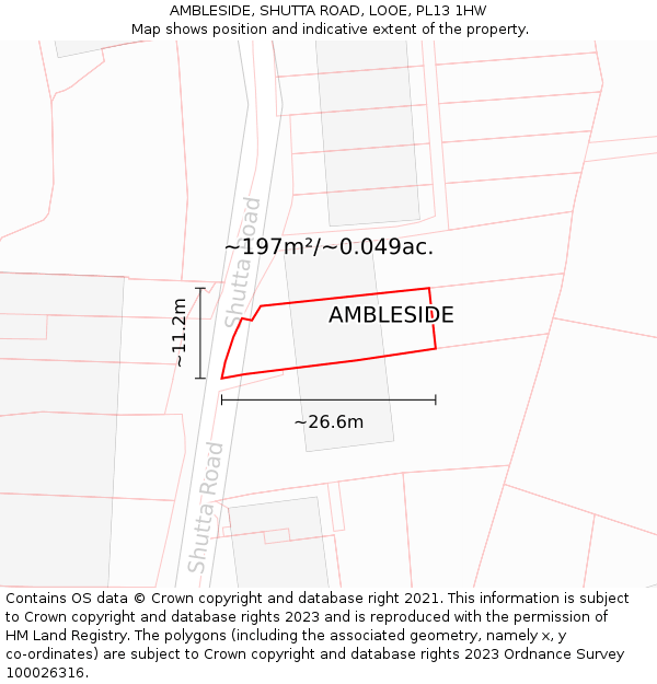 AMBLESIDE, SHUTTA ROAD, LOOE, PL13 1HW: Plot and title map