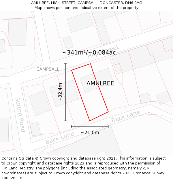 AMULREE, HIGH STREET, CAMPSALL, DONCASTER, DN6 9AG: Plot and title map