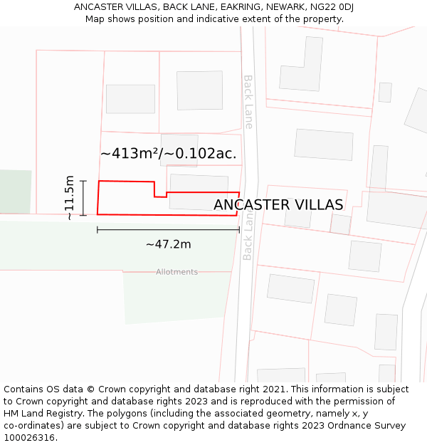 ANCASTER VILLAS, BACK LANE, EAKRING, NEWARK, NG22 0DJ: Plot and title map