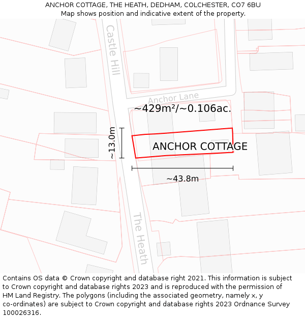 ANCHOR COTTAGE, THE HEATH, DEDHAM, COLCHESTER, CO7 6BU: Plot and title map