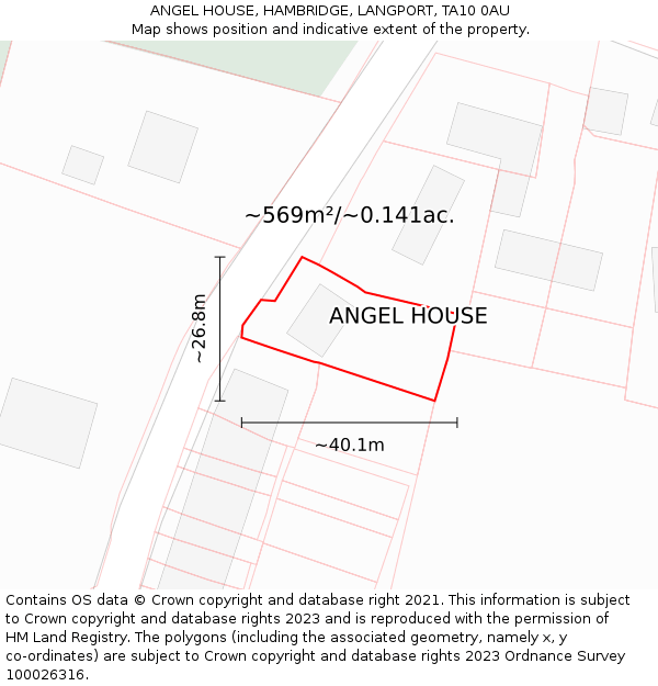 ANGEL HOUSE, HAMBRIDGE, LANGPORT, TA10 0AU: Plot and title map