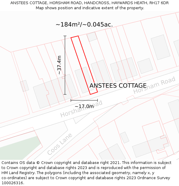 ANSTEES COTTAGE, HORSHAM ROAD, HANDCROSS, HAYWARDS HEATH, RH17 6DR: Plot and title map