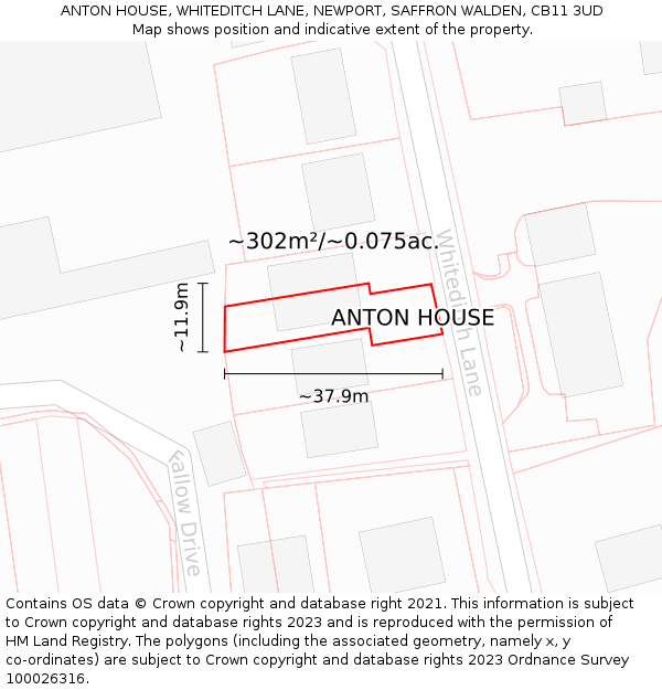 ANTON HOUSE, WHITEDITCH LANE, NEWPORT, SAFFRON WALDEN, CB11 3UD: Plot and title map