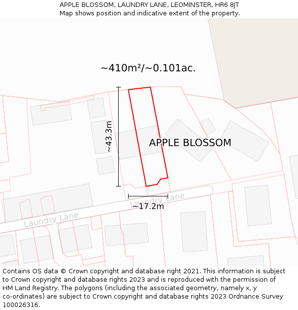 APPLE BLOSSOM, LAUNDRY LANE, LEOMINSTER, HR6 8JT: Plot and title map